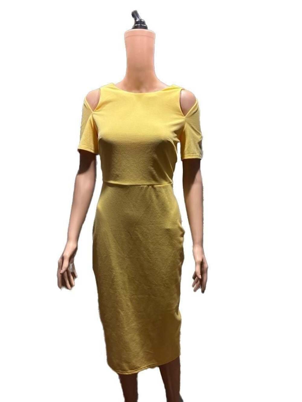 ASOS Cold Shoulder Midi Pencil Dress in Yellow with Contrast Zip